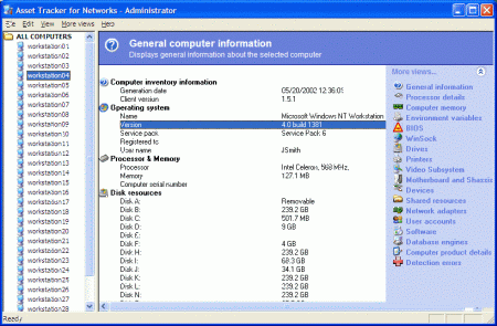 Inventories LAN PC`s, generates reports, exports information to SQL databases