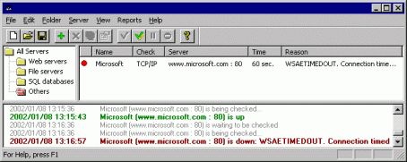 Server (TCP/IP, ICMP, IPX/SPX, Oracle, MS SQL, NT EventLog) monitoring tool